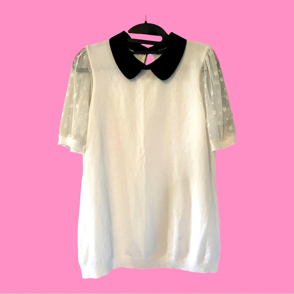ADRIANA PAPELL LACE SLEEVED TOP